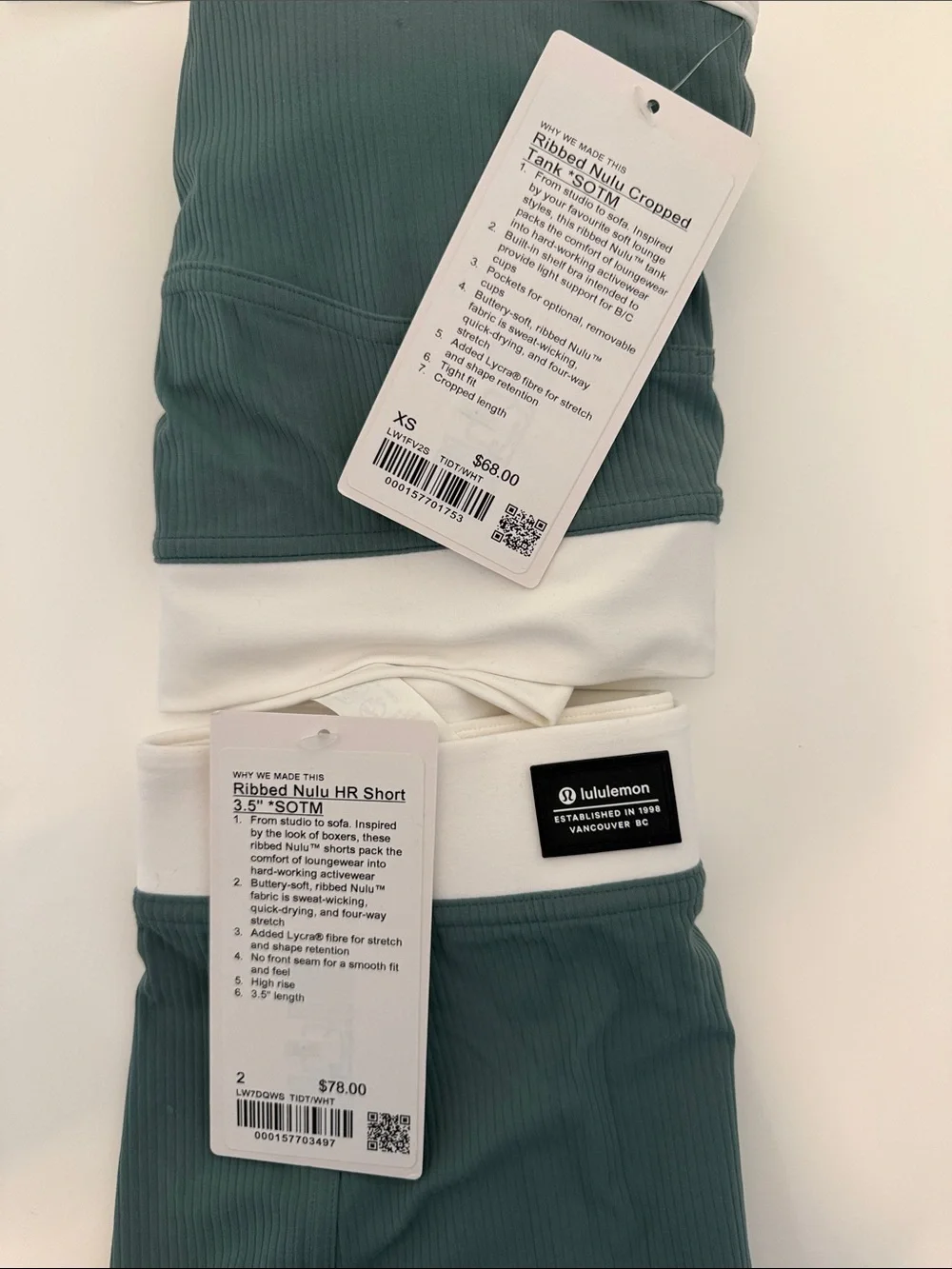 lululemon athletica teal and white ribbed sports bra & shorts set - Picture 2 of 2